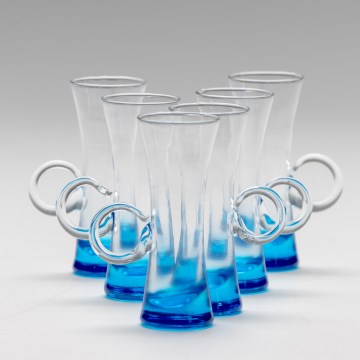 Set 6x likeurglas met handvat blauw