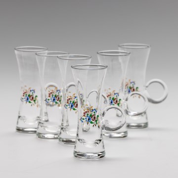 Set 6x likeurglas met handvat doorzichtig met een boeketmotief nr. 2