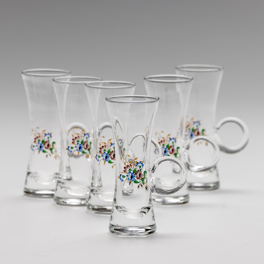 Set 6x likeurglas met handvat doorzichtig met een boeketmotief nr. 2