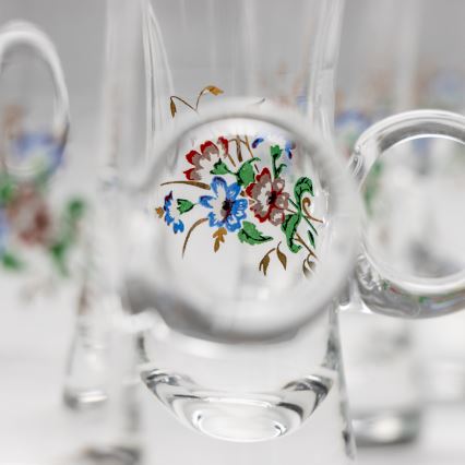 Set 6x likeurglas met handvat doorzichtig met een boeketmotief nr. 2