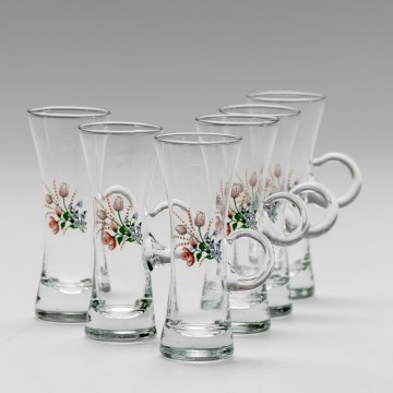 Set 6x likeurglas met handvat doorzichtig met een boeketmotief nr. 3