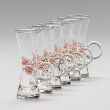 Set 6x likeurglas met handvat doorzichtig met een boeketmotief nr. 4