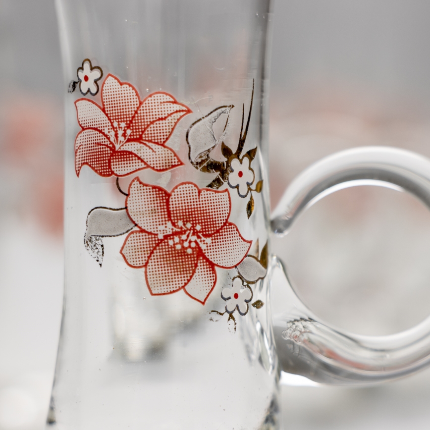 Set 6x likeurglas met handvat doorzichtig met een boeketmotief nr. 4