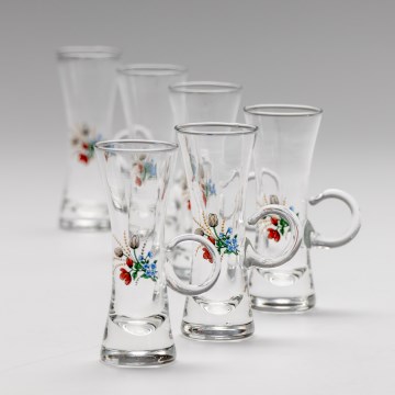 Set 6x likeurglas met handvat doorzichtig met een boeketmotief nr. 5