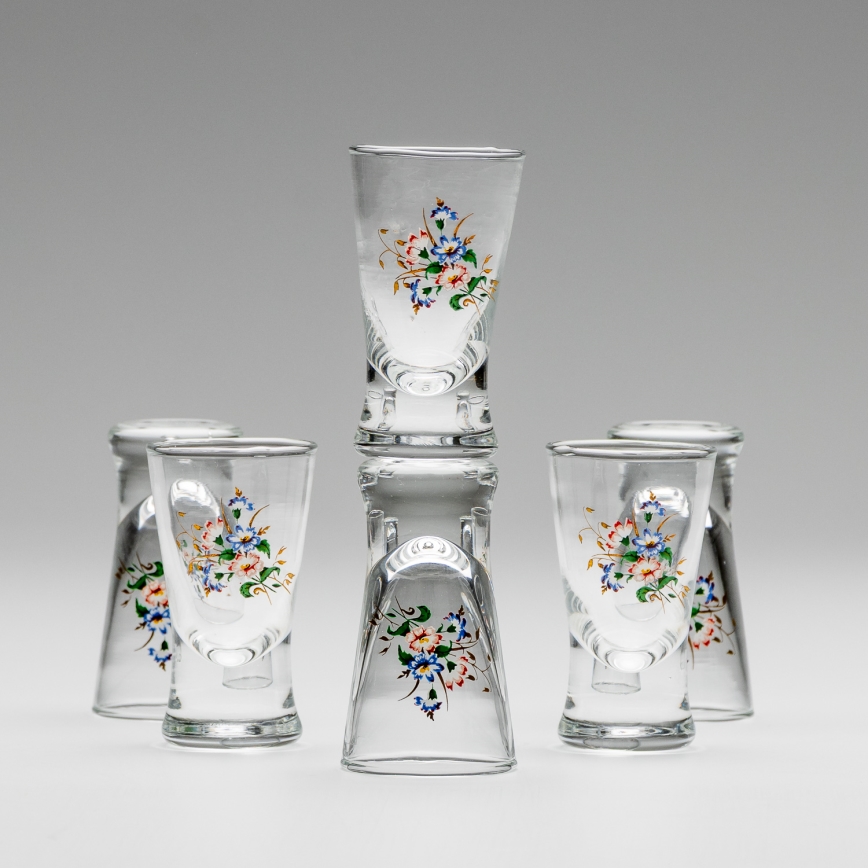 Set 6x shotglas doorzichtig met een boeketmotief nr. 3