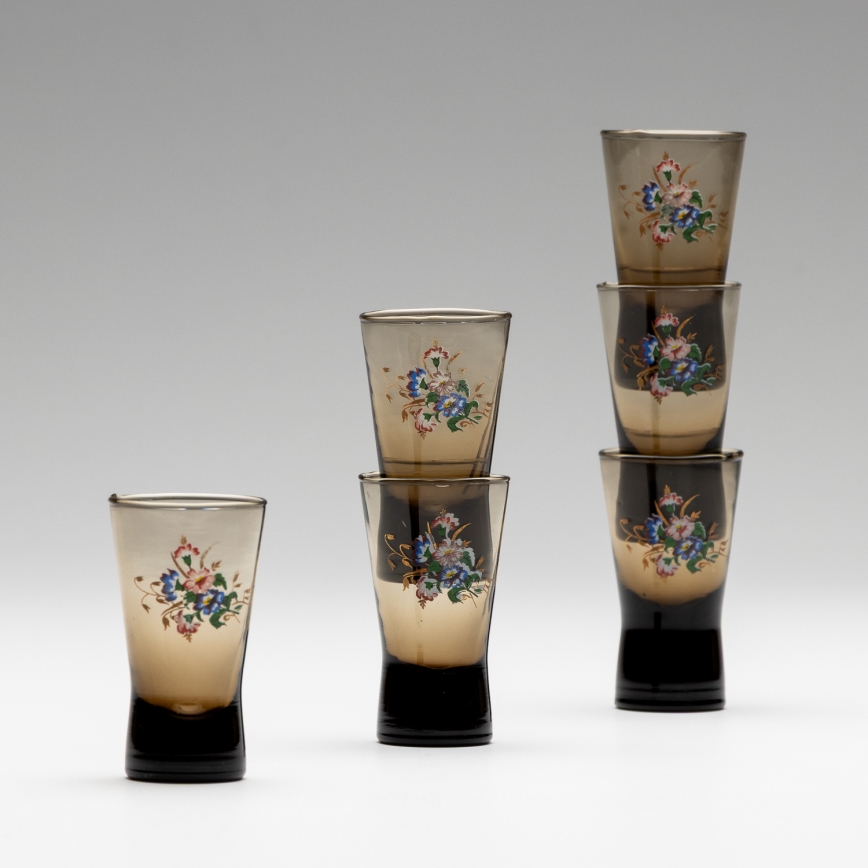Set 6x shotglas gerookt met een boeketmotief nr. 2