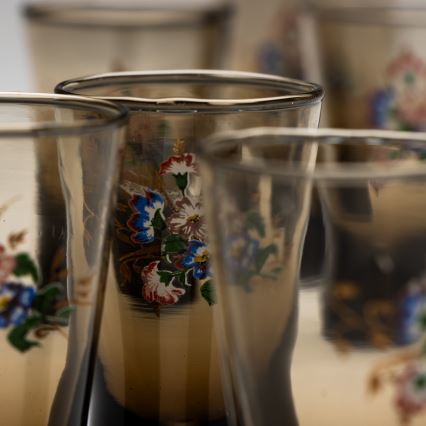 Set 6x shotglas gerookt met een boeketmotief nr. 2