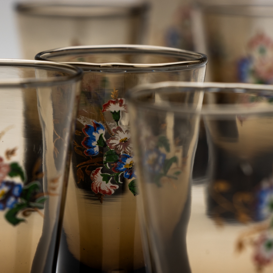 Set 6x shotglas gerookt met een boeketmotief nr. 2