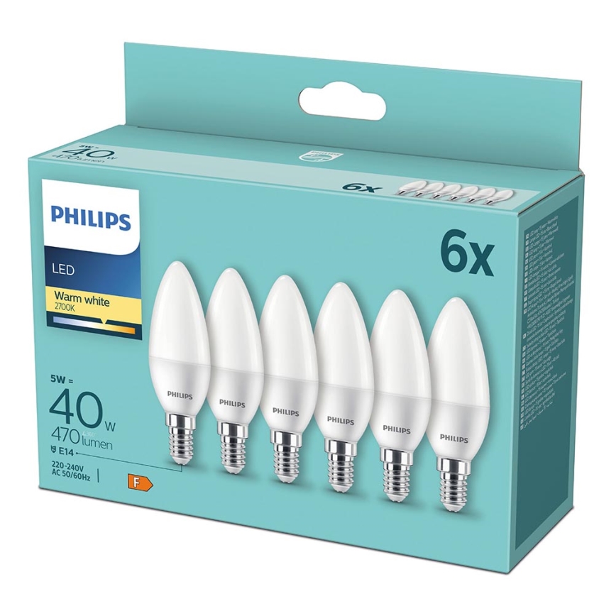 SET 6xLED Lamp Philips B35 E14/5W/230V 2700K