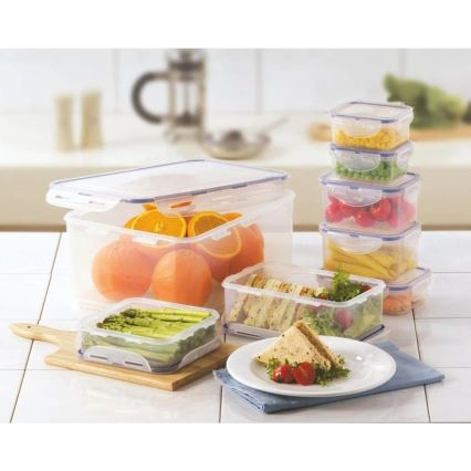 ENSEMBLE de 7 boîtes alimentaires LOCK bleu/transparent