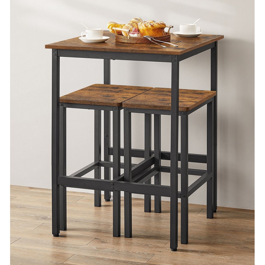 Set bartafel en 2 barkrukken BARTIS bruin/zwart