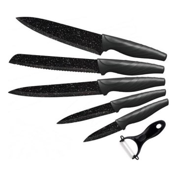 Set de 5 couteaux de cuisine + éplucheur marbre/noir