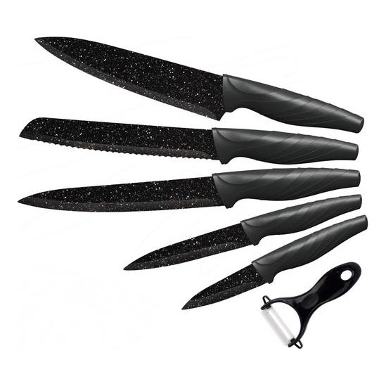 Set de 5 couteaux de cuisine + éplucheur marbre/noir