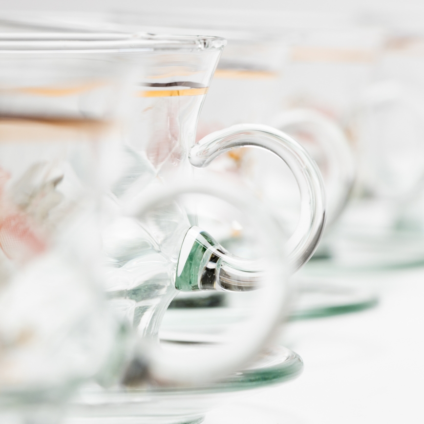 Ensemble de 6 tasses en verre transparentes avec soucoupes, bouquet n° 4