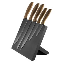 Set de couteaux en acier inoxydable 5 pcs avec un support magnétique bois/noir