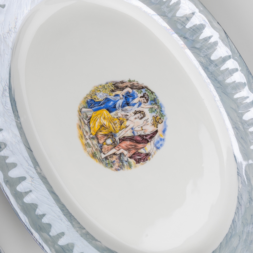 Set de salle à manger en porcelaine 26 pièces bleu avec une finition perlée