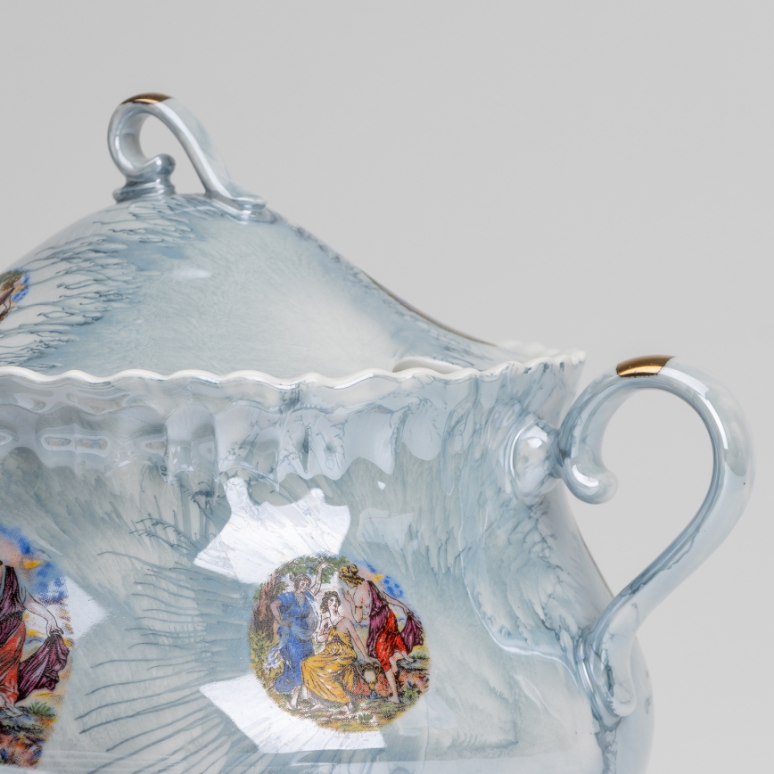 Set de salle à manger en porcelaine 26 pièces bleu avec une finition perlée