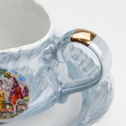 Set de salle à manger en porcelaine 26 pièces bleu avec une finition perlée