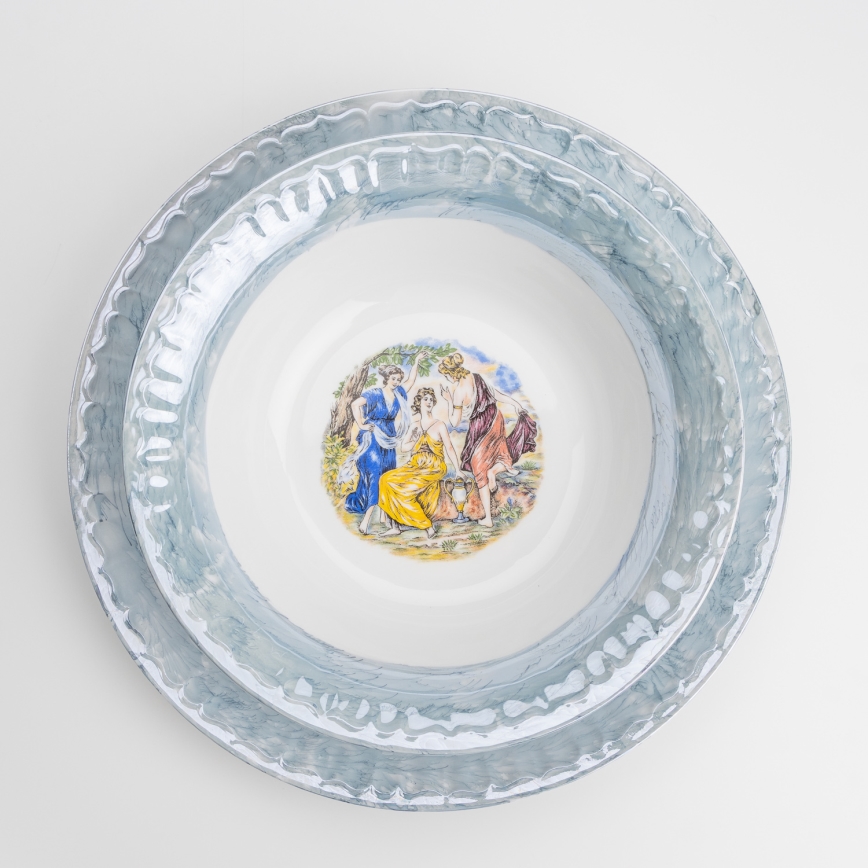 Set de salle à manger en porcelaine 26 pièces bleu avec une finition perlée