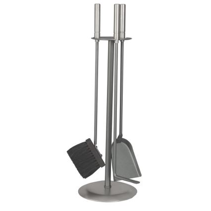 Set haardgereedschap en mand voor hout met handvat 5 st. mat chroom