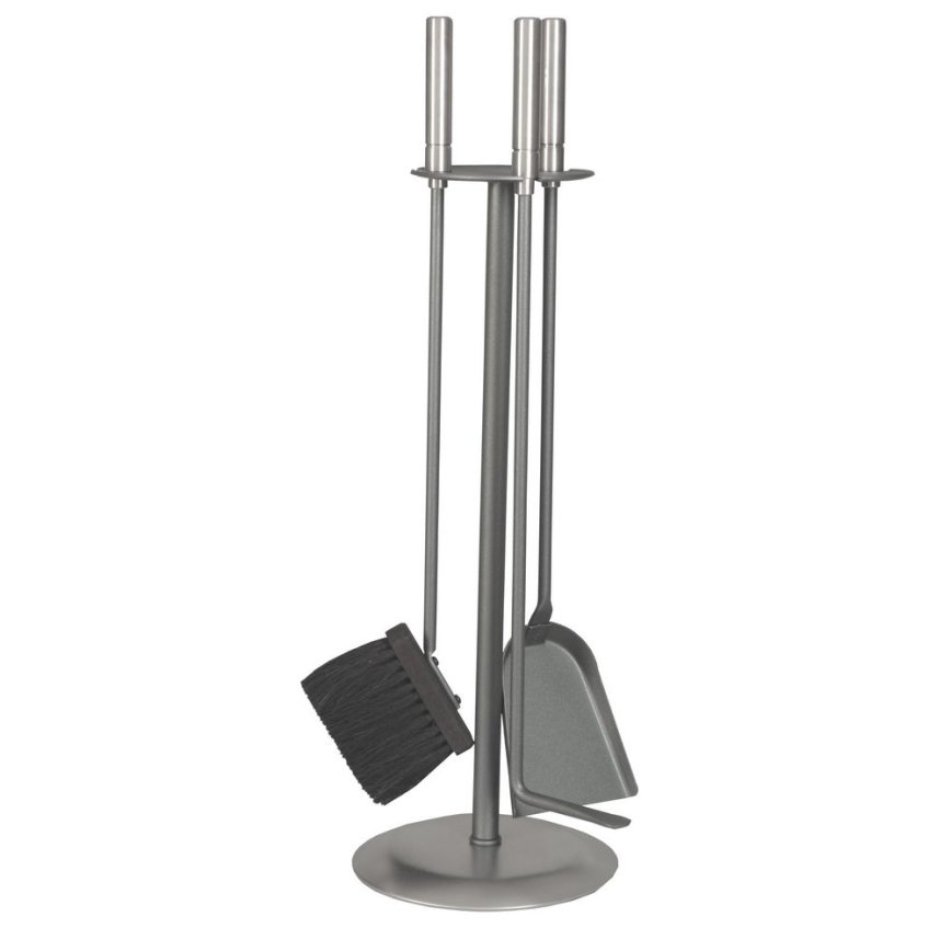 Set haardgereedschap en mand voor hout met handvat 5 st. mat chroom
