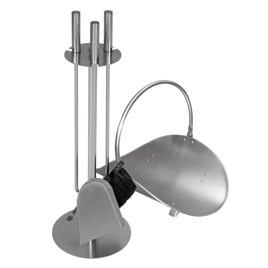Set haardgereedschap en mand voor hout met handvat 5 st. mat chroom