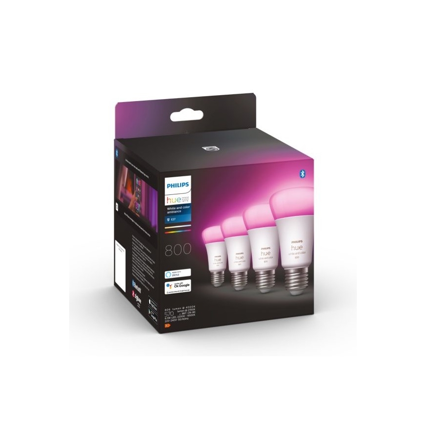 SET - LED RGBW dimbare strip Philips Hue WHITE AND COLOR AMBIANCE 2m LED/20W/230V + 4x Dimbare lamp Philips A60 E27/6,5W/230V 2000-6500K