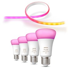 SET - LED RGBW dimbare strip Philips Hue WHITE AND COLOR AMBIANCE 2m LED/20W/230V + 4x Dimbare lamp Philips A60 E27/6,5W/230V 2000-6500K
