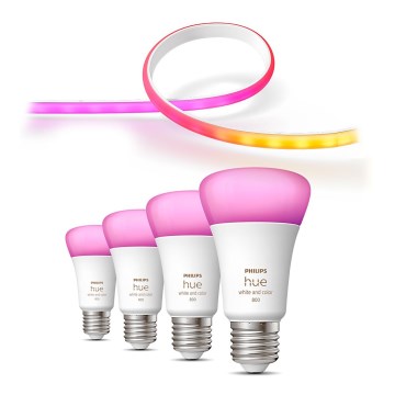 SET - LED RGBW dimbare strip Philips Hue WHITE AND COLOR AMBIANCE 2m LED/20W/230V + 4x Dimbare lamp Philips A60 E27/6,5W/230V 2000-6500K