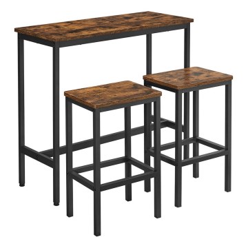 Set met bartafel en 2 barkrukken BARTIS bruin/zwart