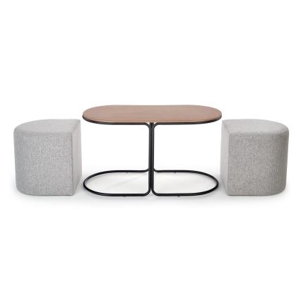 Set Salontafel NILDO 90x45 cm + 2x poef bruin/grijs