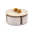 SET Salontafel NUGAT Ø 80 cm + 4x poef travertijn/grijs
