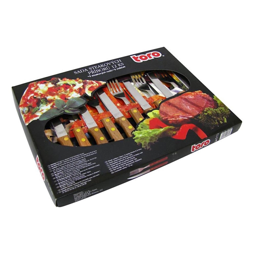 Set van 12 steakbestek roestvrij staal/hout