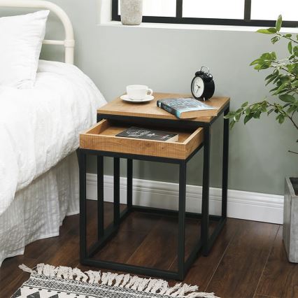 Set van 2 bijzettafels ELDUR bruin/zwart