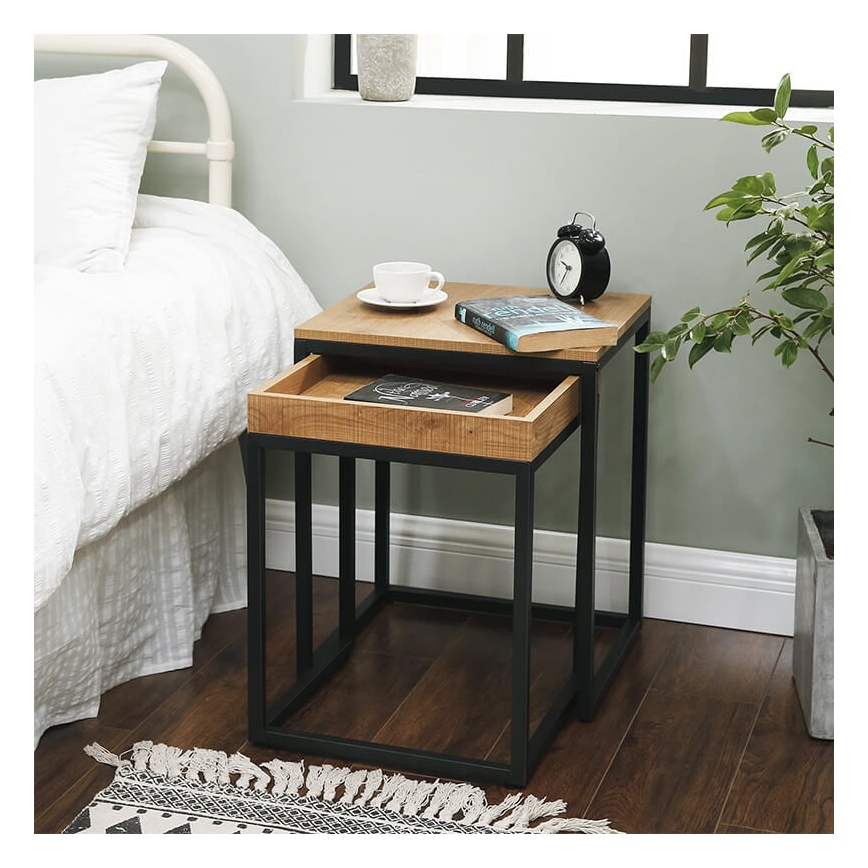 Set van 2 bijzettafels ELDUR bruin/zwart