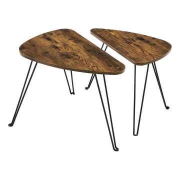 Set van 2 bijzettafels ELDUR, bruin/zwart