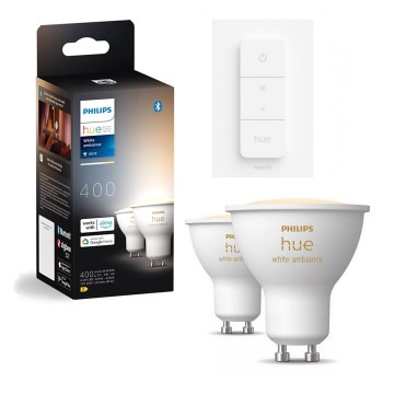 Set van 2 dimbare Philips Hue WHITE AMBIANCE GU10/4,2W/230V 2200-6500K LED-spots + dimmer-schakelaar
