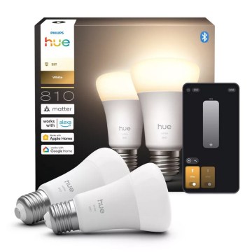 Set van 2 dimbare Philips Hue WHITE LED-lampen, E27, 7W, 230V, 2700K