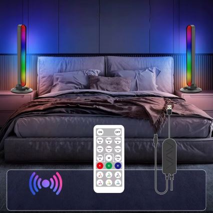SET van 2 dimbare RGBIC-LED tafellampen, 5W/5V, zwart + afstandsbediening