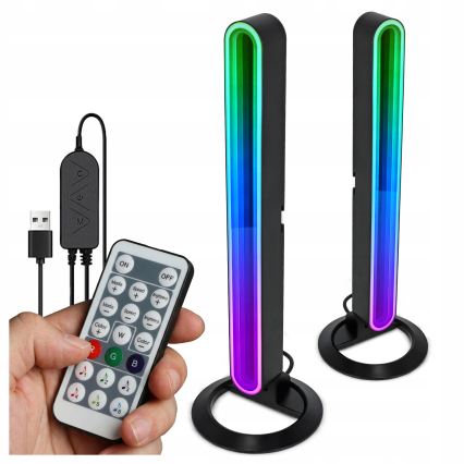 SET van 2 dimbare RGBIC-LED tafellampen, 5W/5V, zwart + afstandsbediening
