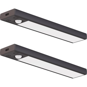 Set van 2 oplaadbare LED-meubelverlichting met bewegings- en schemersensor VIRO LED/1W/3,7V 800 mAh 3000/4000/6500K 20 cm zwart