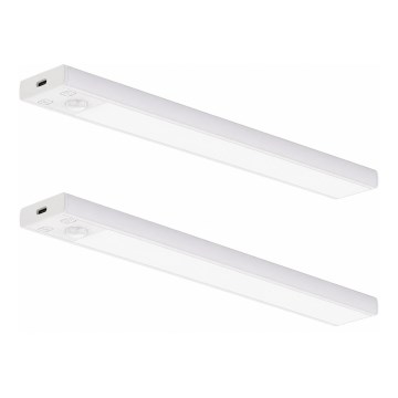 Set van 2 oplaadbare LED-meubelverlichtingen met bewegings- en schemersensor VIRO LED/1,2W/3,7V 800 mAh 3000/4000/6500K 30 cm wit