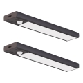 Set van 2 oplaadbare meubelverlichting met bewegings- en schemersensor VIRO LED/1W/3,7V 800 mAh 3000/4000/6500K 20 cm zwart