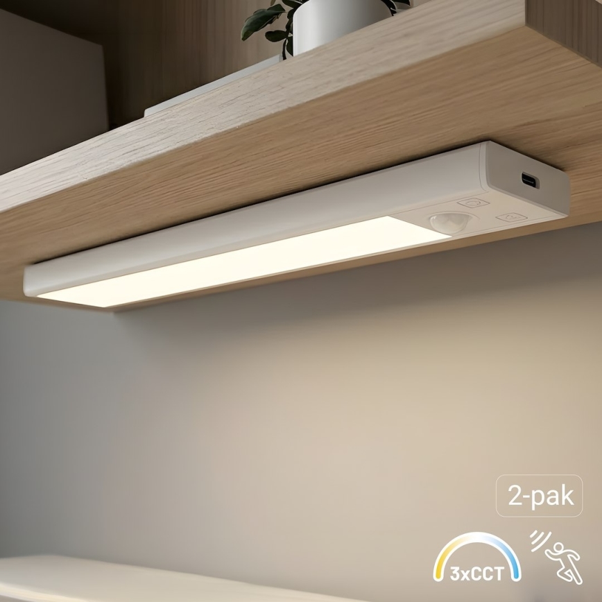 SET 2x LED oplaadbare meubelverlichting met bewegings- en schemersensor VIRO LED/1W/3,7V 800 mAh 3000/4000/6500K 20 cm wit