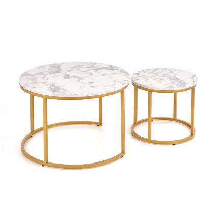Set van 2 PACILA salontafels, marmerdecor/goud