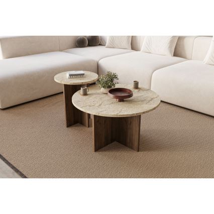 Set van 2 salontafels PURO, Ø 40/70 cm, walnoot/beige