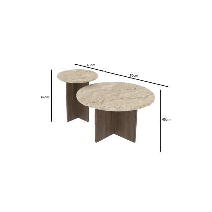 Set van 2 salontafels PURO, Ø 40/70 cm, walnoot/beige