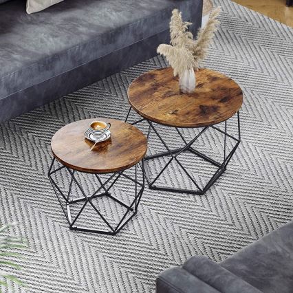 Set van 2 salontafels TALIA bruin/zwart