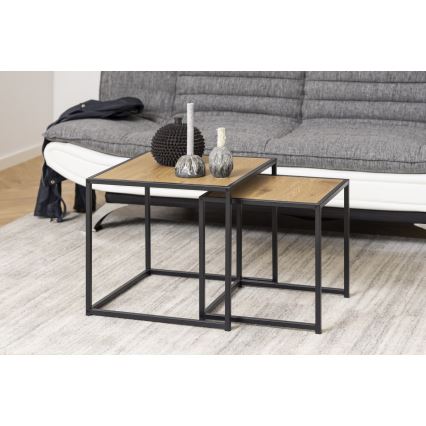 Set van 2 salontafels SARON eiken/zwart