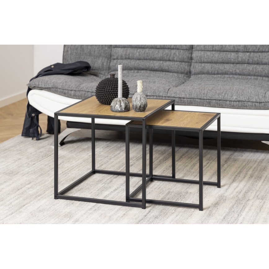 Set van 2 salontafels SARON eiken/zwart